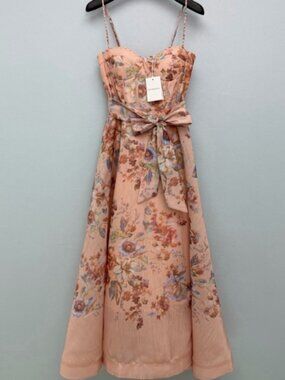 Zimmermann Peach Floral Midi Dress
